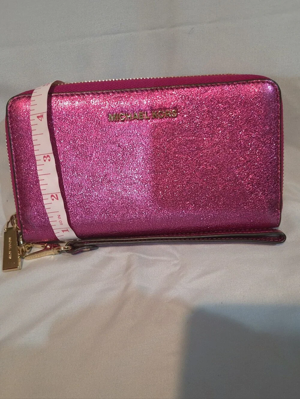Michael Kors Hot Pink Metallic Jet Set Tote w/ Matching Accessories